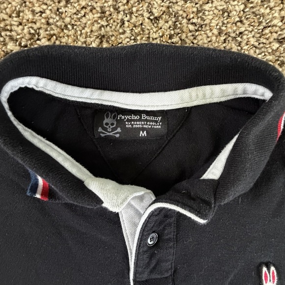Psycho Bunny Black Polo Red/Blue Trim Logo Shirt Mens Medium Short Sleeve - Picture 4 of 7